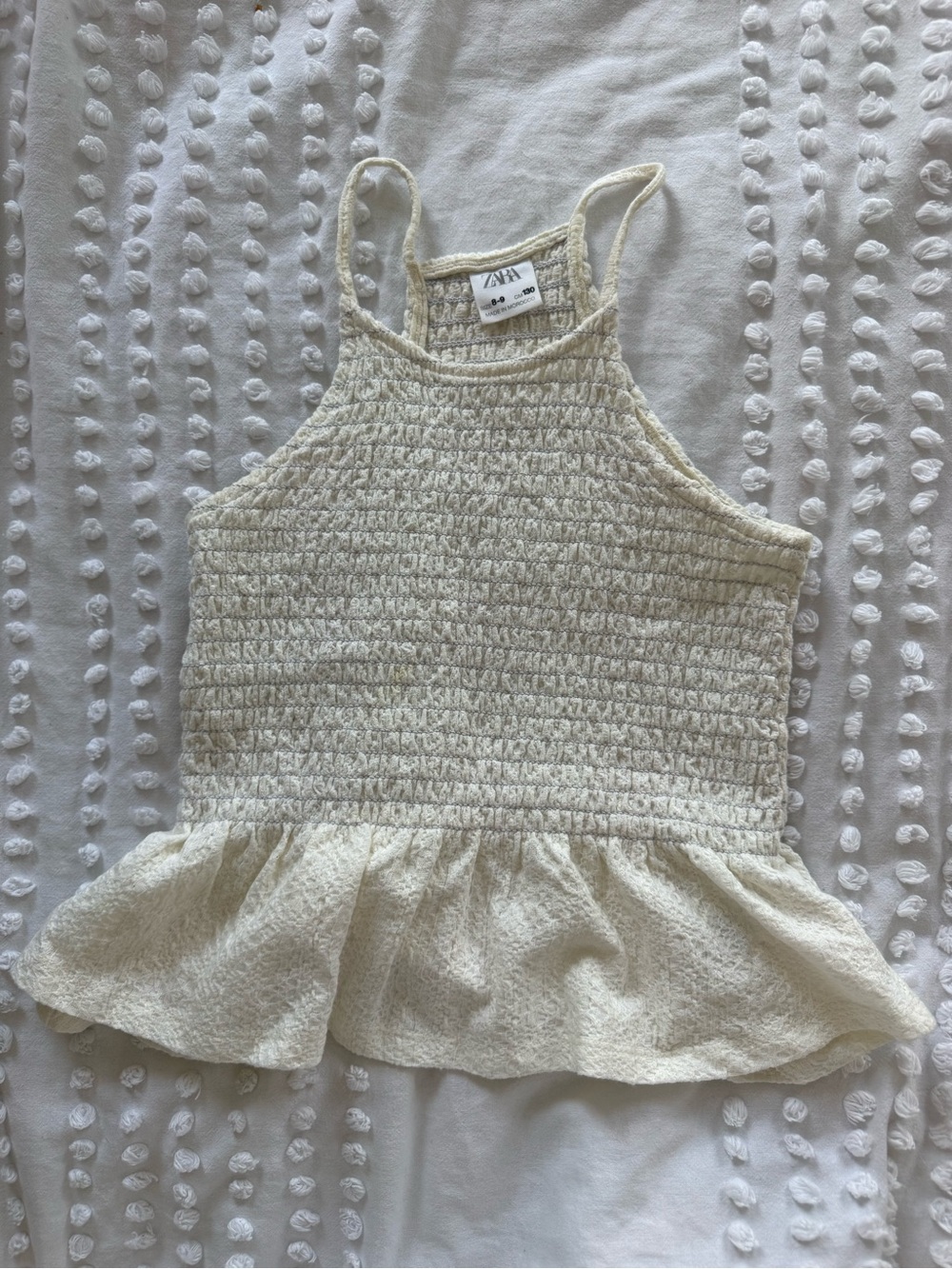 Zara Cream Smocked Peplum Cami